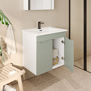 Banyo Dolabı, Ayna Ve Lavabo Seti, 65 Cm, Soft Su Yeşili
