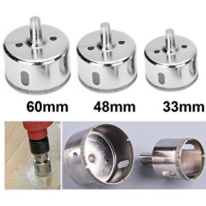 Mermer Granit Fayans Cam Yuvarlak Delme 3lü (33- 48-60mm) Matkap Uyumlu Elmaslı Boru Tipi Panc