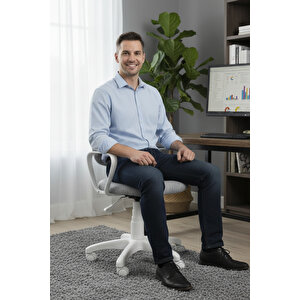 Beyaz Tedy Ev Ofis Sekreter Personel Çalışma Sandalyesi Beyaz Büro Personel Çalışma Koltuğu