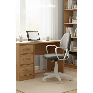 Siyah Tedy Ev Ofis Sekreter Personel Çalışma Sandalyesi Beyaz Büro Personel Çalışma Koltuğu