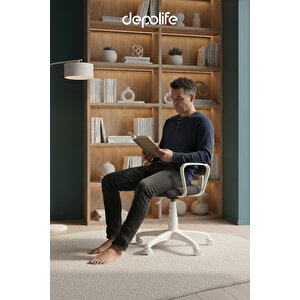 Siyah Tedy Ev Ofis Sekreter Personel Çalışma Sandalyesi Beyaz Büro Personel Çalışma Koltuğu