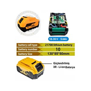 Şarjlı Matkap Için Yedek Batarya 18v 21v 36v Volt Şarjlı Makine Aküsü 10lu 18650 Pil Grubu 5.0 Amper