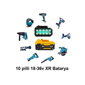 Şarjlı Matkap Için Yedek Batarya 18v 21v 36v Volt Şarjlı Makine Aküsü 10lu 18650 Pil Grubu 5.0 Amper