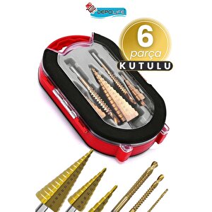 Delik Delme Pah Açma Kademeli Delme Panç Titanium 6 Parça Kutulu Freze Uç Seti