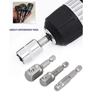 Bits Lokma Adaptörü Matkap Soket Adaptörü Hex Shank Soket El Lokma Seti 1/4 3/8 1/2 3lü Set