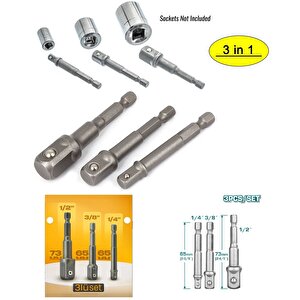 Bits Lokma Adaptörü Matkap Soket Adaptörü Hex Shank Soket El Lokma Seti 1/4 3/8 1/2 3lü Set