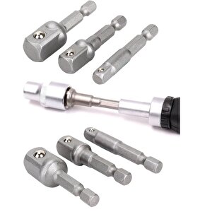 Bits Lokma Adaptörü Matkap Soket Adaptörü Hex Shank Soket El Lokma Seti 1/4 3/8 1/2 3lü Set