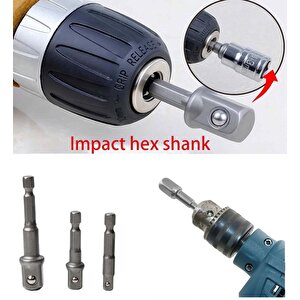 Bits Lokma Adaptörü Matkap Soket Adaptörü Hex Shank Soket El Lokma Seti 1/4 3/8 1/2 3lü Set