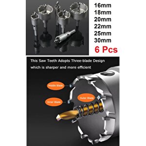 TCT Metal Delik Testeresi Kesici Alaşım Karbür Uçlu Paslanmaz Çelik Demir Levha Metal İşleme Elmaslı 6 Parça  elmaslı yaylı matkap uçlu