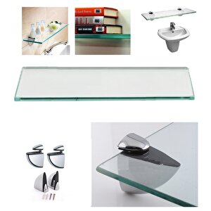 2'Li Cam Etejer Raf Seti 45x12cm Montajlı Etajer Banyo Lavabo üstü
