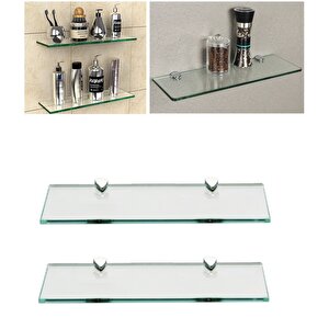 Depolife 2'Li Cam Etejer Raf Seti 45x12cm Montajlı Etajer Banyo Lavabo üstü