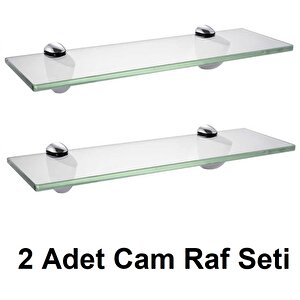 Depolife 2'Li Cam Etejer Raf Seti 45x12cm Montajlı Etajer Banyo Lavabo üstü
