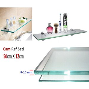 Depolife 2'Li Cam Etejer Raf Seti 45x12cm Montajlı Etajer Banyo Lavabo üstü