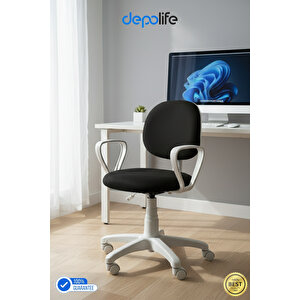 Siyah Ev Ofis Sekreter Personel Çalışma Sandalyesi Beyaz Büro Personel Çalışma Koltuğu