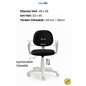 Siyah Ev Ofis Sekreter Personel Çalışma Sandalyesi Beyaz Büro Personel Çalışma Koltuğu