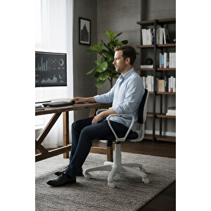 Siyah Ev Ofis Sekreter Personel Çalışma Sandalyesi Beyaz Büro Personel Çalışma Koltuğu