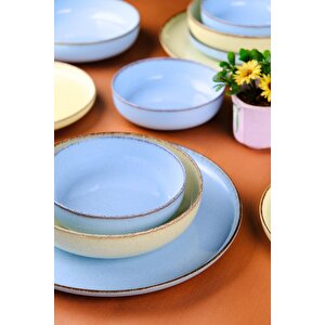 Moderna Yemek Takımı Pearl Bej/sarı-mavi 6 Kişilik 24 Parça