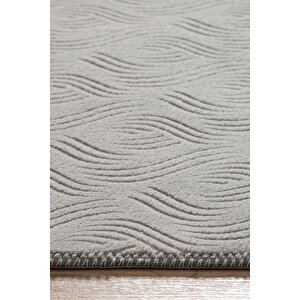 Rayne Koleksiyonu Bukle Kabartmalı Rölyef Kaymaz Tabanlı Yıkanabilir Salon,mutfak,koridor Halısı Gri 155x400 cm
