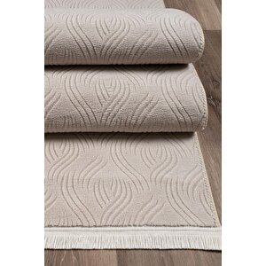 Rayne Koleksiyonu Bukle Kabartmalı Rölyef Kaymaz Tabanlı Yıkanabilir Salon,mutfak,koridor Krem 100x150 cm