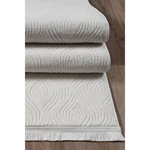 Rayne Koleksiyonu Bukle Kabartmalı Rölyef Kaymaz Tabanlı Yıkanabilir Salon,mutfak,koridor Beyaz 80x300 cm