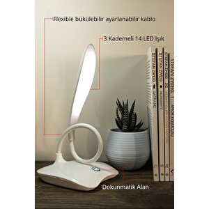 Pilli Ledli Masa Lambası 3 Kademeli Okuma Işığı Çalışma Lambası Beyaz Işık Usb Kablolu