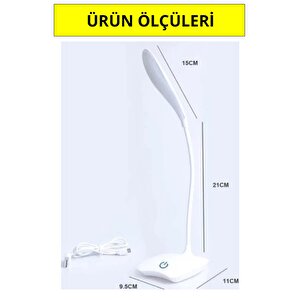 Pilli Ledli Masa Lambası 3 Kademeli Okuma Işığı Çalışma Lambası Beyaz Işık Usb Kablolu