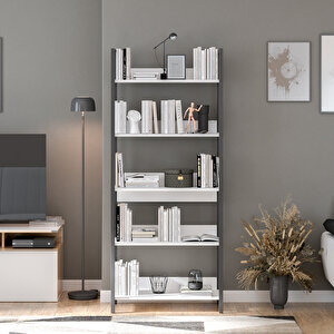 Profile Kitaplık 5 Raflı Diamond Beyaz / Siyah 73x172x35 Cm