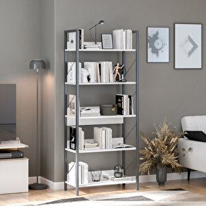 Profile Kitaplık 5 Raflı Diamond Beyaz / Siyah 73x172x35 Cm