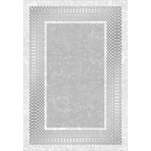 Makinede Yıkanabilir Leke Tutmaz  gümüş Pvc Deri Kaymaz Taban Çerçeve Salon Saçaksız Halı B1223 100x200 cm