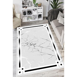 Makinede Yıkanabilir Leke Tutmaz  gri Pvc Deri Kaymaz Taban Çerçeve Salon Saçaksız Halı B1213 160x230 cm