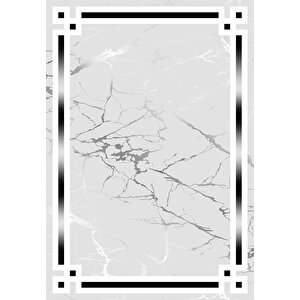 Makinede Yıkanabilir Leke Tutmaz  gri Pvc Deri Kaymaz Taban Çerçeve Salon Saçaksız Halı B1213 100x300 cm