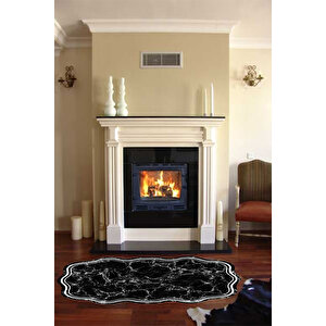 Makinede Yıkanabilir Leke Tutmaz  siyah Pvc Deri Kaymaz Taban Lazer Kesim Salon-hol Halı 540-01 100x200 cm