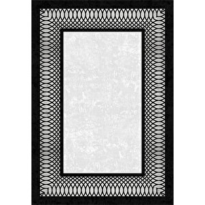 Makinede Yıkanabilir Leke Tutmaz  gümüş-siyah Pvc Deri Kaymaz Taban Çerçeve Salon Saçaksız Halısı B1229 100x200 cm