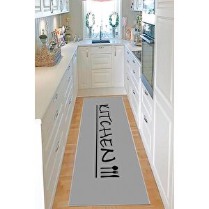 Makinede Yıkanabilir Leke Tutmaz  koyu Gri Pvc Deri Kaymaz Taban Kıtchen Mutfak Halısı 388-02 80x300 cm
