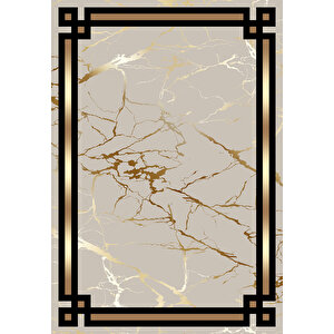 Makinede Yıkanabilir Leke Tutmaz  gold Pvc Deri Kaymaz Taban Çerçeve Salon Saçaksız Halı B1212