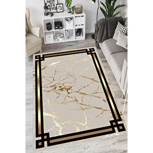 Makinede Yıkanabilir Leke Tutmaz  gold Pvc Deri Kaymaz Taban Çerçeve Salon Saçaksız Halı B1212 80x150 cm