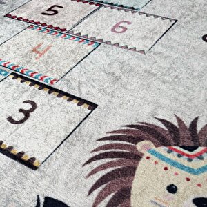 Çocuk Bebek Odası Eğitici Oyun Halısı Seksek Gri Halı Yıkanabilir Kaymaz 80x150 cm