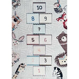 Çocuk Bebek Odası Eğitici Oyun Halısı Seksek Gri Halı Yıkanabilir Kaymaz 80x50 cm