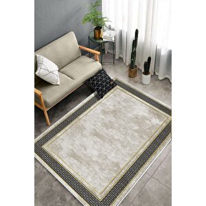 Makinede Yıkanabilir Leke Tutmaz  krem-gold-siyah Deko Deri Kaymaz Taban Salon-yolluk Halısı B1182