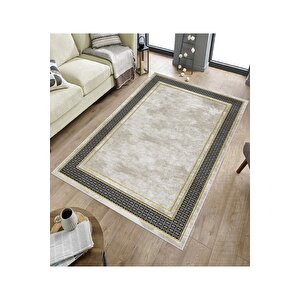 Makinede Yıkanabilir Leke Tutmaz  krem-gold-siyah Deko Deri Kaymaz Taban Salon-yolluk Halısı B1182