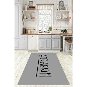 Makinede Yıkanabilir Leke Tutmaz  koyu Gri Pvc Deri Kaymaz Taban Kıtchen Mutfak Halısı 388-02 100x300 cm