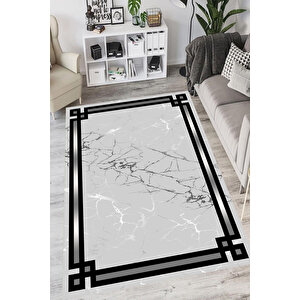 Makinede Yıkanabilir Leke Tutmaz  gri Pvc Deri Kaymaz Taban Çerçeve Salon Saçaksız Halı B1211 80x150 cm