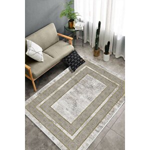 Makinede Yıkanabilir Leke Tutmaz  vizon-krem Deko Deri Kaymaz Taban Modern Salon Saçaksız Halı B1175