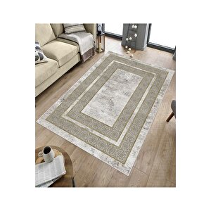 Makinede Yıkanabilir Leke Tutmaz  vizon-krem Deko Deri Kaymaz Taban Modern Salon Saçaksız Halı B1175