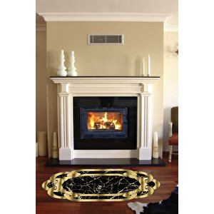 Makinede Yıkanabilir Leke Tutmaz  siyah-gold Pvc Deri Kaymaz Taban Lazer Kesim Salon-hol Halısı L8067 80x300 cm