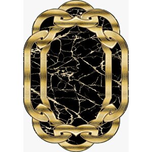 Makinede Yıkanabilir Leke Tutmaz  siyah-gold Pvc Deri Kaymaz Taban Lazer Kesim Salon-hol Halısı L8067 80x300 cm