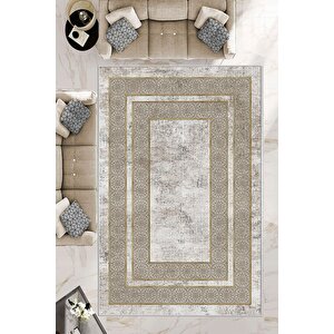 Makinede Yıkanabilir Leke Tutmaz  vizon-krem Deko Deri Kaymaz Taban Modern Salon Saçaksız Halı B1175 200x300 cm