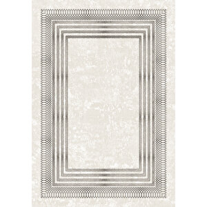 Makinede Yıkanabilir Leke Tutmaz  bej-gri Pvc Deri Kaymaz Taban Çerçeve Salon Halısı B1169 120x180 cm