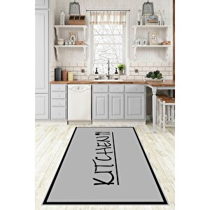 Makinede Yıkanabilir Leke Tutmaz  koyugri-siyah Pvc Deri Kaymaz Taban Kıtchen Mutfak Halısı 458-00 180x280 cm