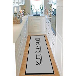 Makinede Yıkanabilir Leke Tutmaz  koyugri-siyah Pvc Deri Kaymaz Taban Kıtchen Mutfak Halısı 458-00 180x280 cm